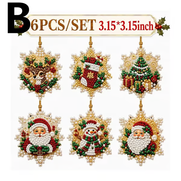🎄Beginner-Friendly Christmas Pearl & Gem Diamond Painting DIY Kit | 6 Festive Ornament Designs with Sparkling Pearls, Faceted Gems & 3D Layered Detail 💕