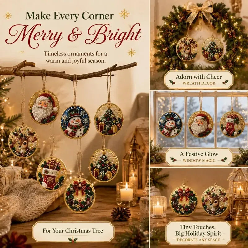 🎄Beginner-Friendly Christmas Pearl & Gem Diamond Painting DIY Kit | 6 Festive Ornament Designs with Sparkling Pearls, Faceted Gems & 3D Layered Detail 💕