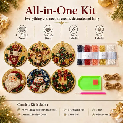 🎄Beginner-Friendly Christmas Pearl & Gem Diamond Painting DIY Kit | 6 Festive Ornament Designs with Sparkling Pearls, Faceted Gems & 3D Layered Detail 💕
