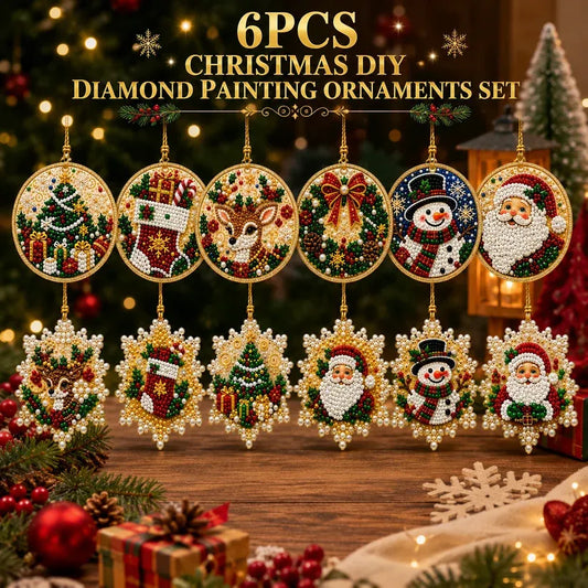 🎄Beginner-Friendly Christmas Pearl & Gem Diamond Painting DIY Kit | 6 Festive Ornament Designs with Sparkling Pearls, Faceted Gems & 3D Layered Detail 💕